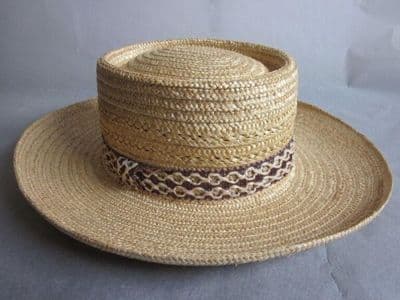 Straw Boater Hat with Leather Band