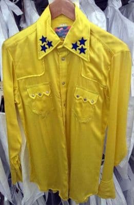 Yellow Satin Western Shirt with Star Appliqués