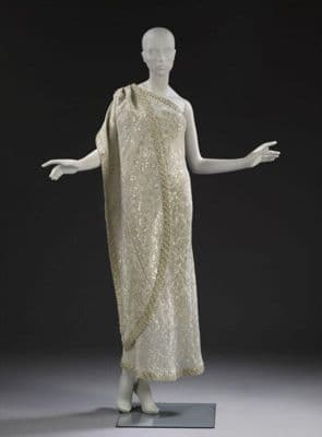 Champagne Gold Silk Brocade Sari Evening Dress