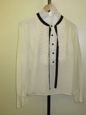 Cream Silk Blouse with Black Contrast Trim