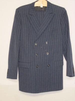 Navy Blue Wool Pinstripe Double-Breasted Suit Jacket