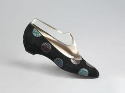 Black Leather Polka Dot Ankle Strap Pump