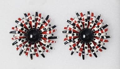 Red Black White Floral Enamel Clip-On Earrings