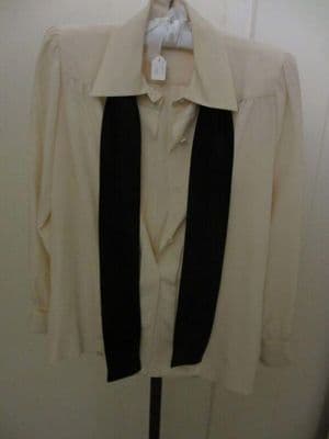 Cream Silk Tuxedo Blouse with Black Panels