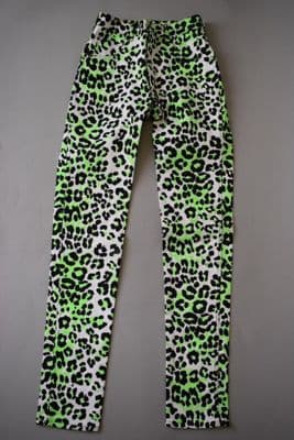 Lime Green Leopard Print Cotton Jeans