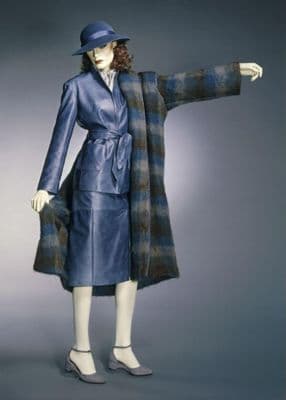 Navy Blue Leather Skirt Suit with Accessories