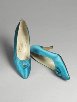 Turquoise Silk Satin Pointed-Toe Evening Pumps