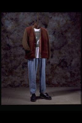 Rust Brown Wool Cardigan with Suede Panels