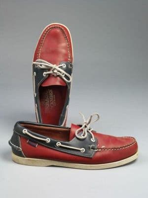 Brick Red Leather Deck Shoes with Navy Trim