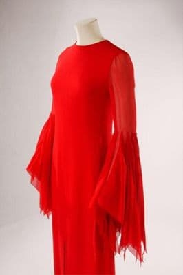 Red Silk Chiffon Evening Dress with Handkerchief Sleeves