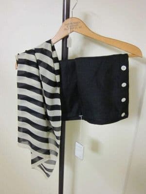Black Linen Top and Skirt with Striped Scarf