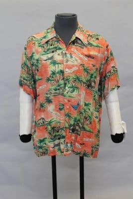 Coral Orange Hibiscus Cotton Camp Shirt