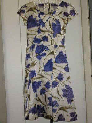 Cream Silk Shift Dress with Purple Floral Print