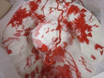 Coral Red Floral Printed Satin Picture Hat