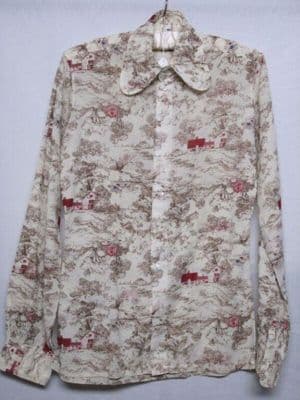 Cream Cotton Shirt with Burgundy Brown Toile Print