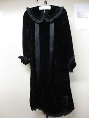 Black Crushed Velvet Chemise Dress with Gray Silk Trim