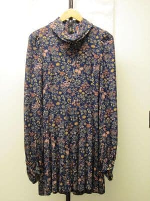 Navy Cotton Twill Mini Dress with Floral Print