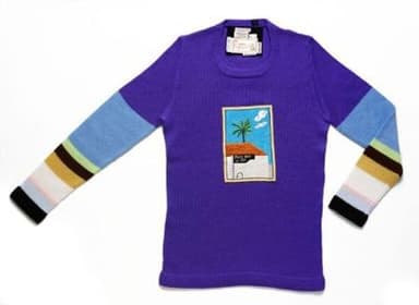 Purple Acrylic Novelty Sweater with Tropical Beach Scene
