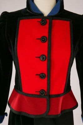 Red Wool Black Velvet Military Jacket Suit