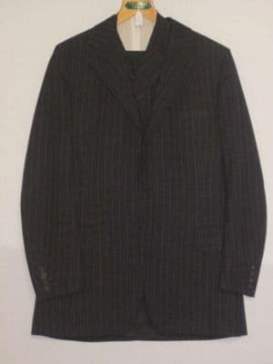 Charcoal Gray Pinstripe Worsted Wool Three-Piece Suit
