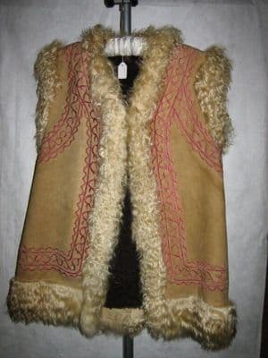 Embroidered Goatskin Vest with Fleece Lining