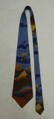 Navy Blue Silk Wide Tie with Geometric Print