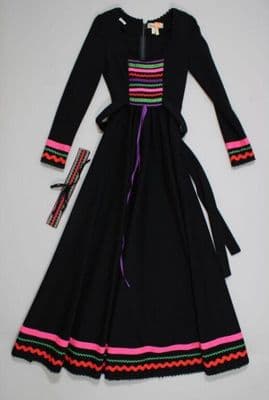 Black Wool Jersey Maxi Dress with Colorful Embroidery