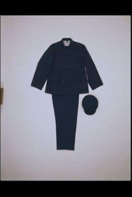 Navy Blue Cotton Twill Mao Suit Trousers