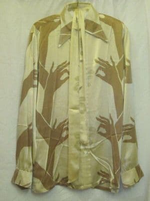 Cream Polyester Satin Shirt with Tropical Print