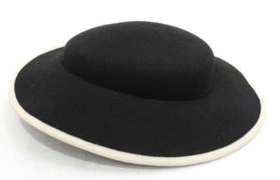 Black Felt Wide-Brimmed Hat with White Trim