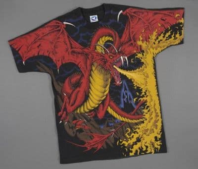 Black Cotton T-Shirt with Fantasy Dragon Print
