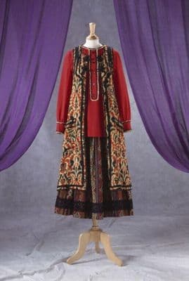 Deep Red Cotton Maxi Dress with Paisley Vest