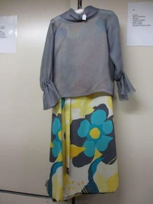 Grey Silk Organza Blouse with Printed Linen Skirt