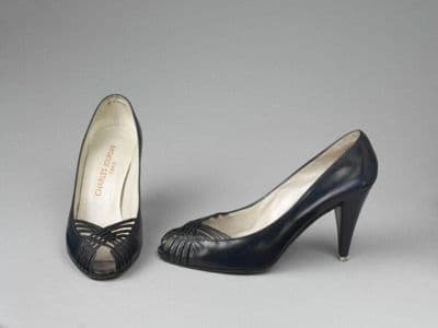 Black Leather Peep-Toe Court Shoes with Cutout Detail