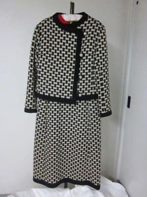 Black White Diamond Pattern Wool Crepe Dress Jacket