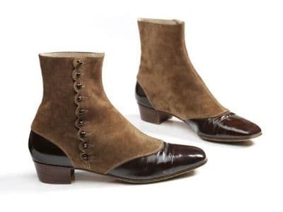 Tan Suede Dark Brown Patent Leather Ankle Boots