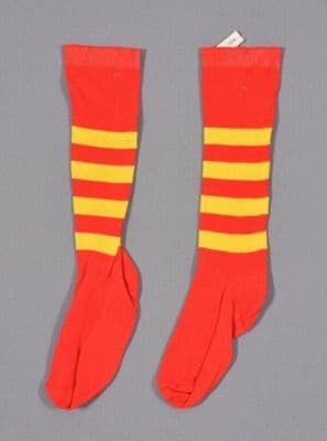 Red and Yellow Striped Lycra Calf Socks