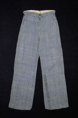 Blue White Striped Linen High-Waisted Trousers