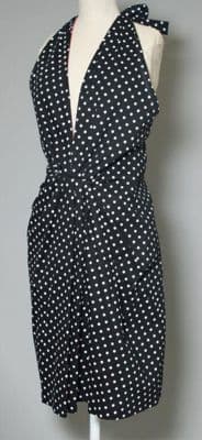 Black Cotton Halter Dress with White Polka Dots