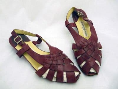 Burgundy Woven Leather Strappy Sandals