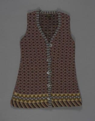 Burgundy Cream Yellow Geometric Knitted Wool Waistcoat
