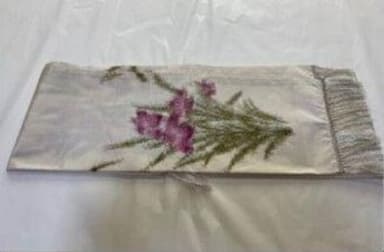 Cream Silk Scarf with Purple Floral Embroidery