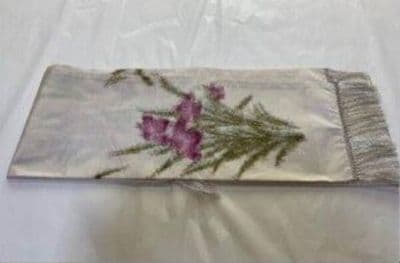 Cream Silk Scarf with Purple Floral Embroidery