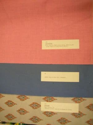 Swatch book of 10 square fabric samples, various manufacturers, Great Britain, Europe and Far East, ca. 1960-ca. 1970