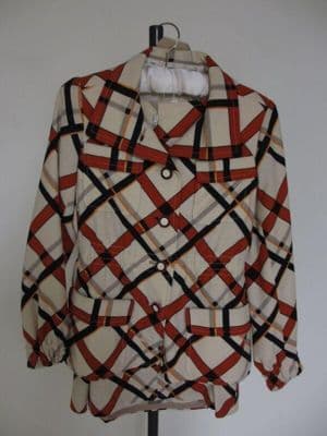 Cream Burgundy Geometric Print Wool Blazer Jacket