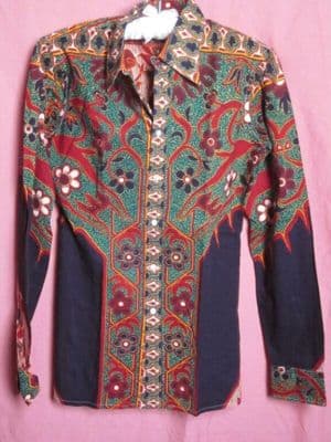 Burgundy Teal Paisley Print Cotton Western Shirt