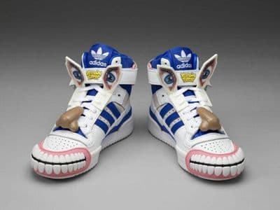 White Leather High-Top Sneakers with Blue Stripes