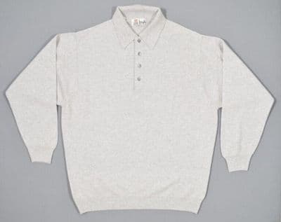 Light Grey Cashmere Long-Sleeve Polo Shirt