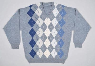 Light Blue Cashmere Argyle V-Neck Pullover