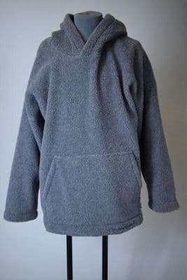 Grey Nylon Fleece Hooded Pullover Sweatshirt